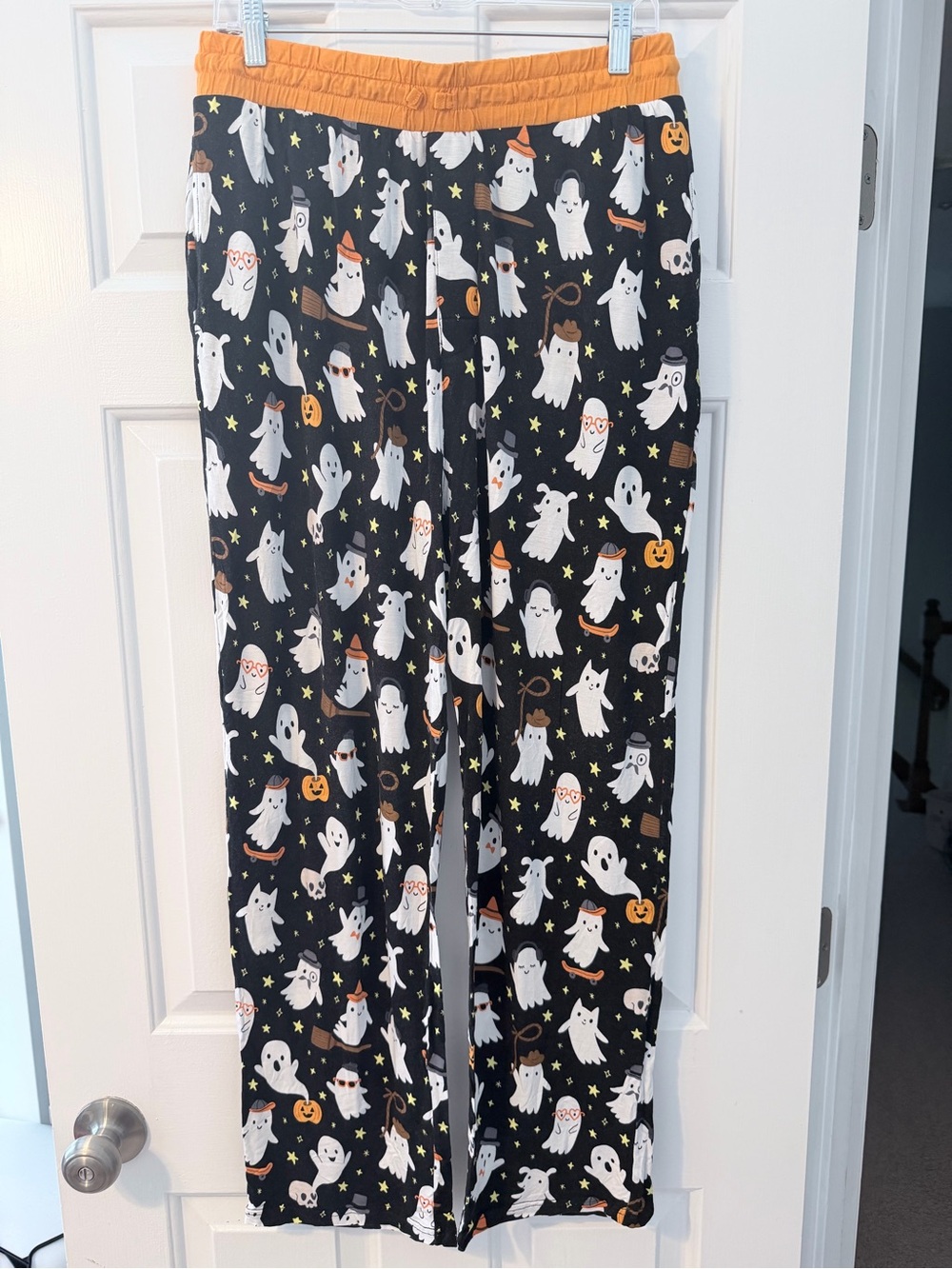 Little Sleepies Black Halloween Ghost Print Pajama Bottoms with Orange Waistband